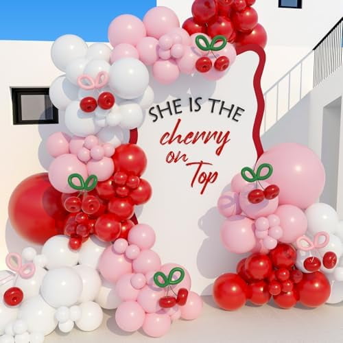 152pcs Cherry Balloons Garland Kit,  Light Pink and White Balloon Arch Kit for Birthday Baby Shower Wedding Anniversary Party Decorations$$Electronics Accessories