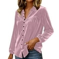 thumbnail image 6 of qolati Velvet Tops for Women Long Sleeve Lapel Collard Velours Shirt Winter Vintage Comfy Blouses Holiday Party Clothes, 6 of 8