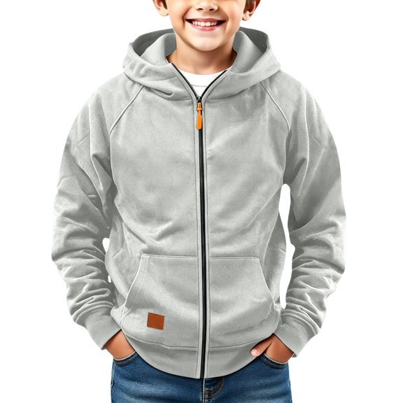 KAUOD Boys Girls Long Sleeve Hoodie Sweatshirts Full Zip Up Casual Hooded Hoodies Kids Trendy Solid Lightweight Jacket with Pocket