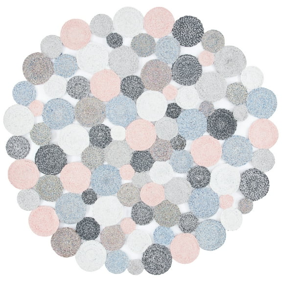 SAFAVIEH Cape Cod Windsor Abstract Dots Polyester Area Rug, Blue/Pink, 5' x 5' Round