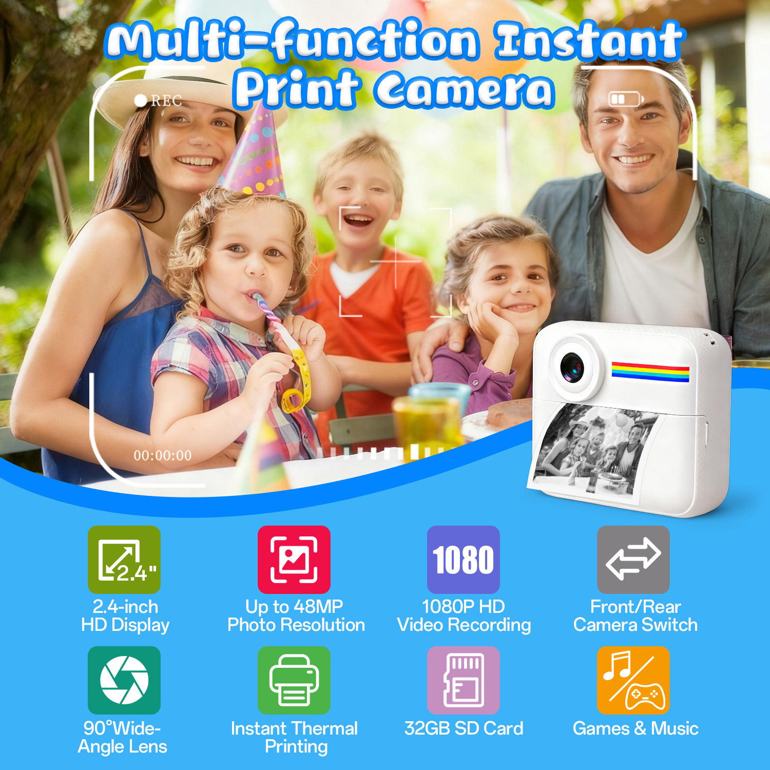 Askmuse Kids Instant Print Camera, 48MP, 1080P, 2.4" Screen photo 5