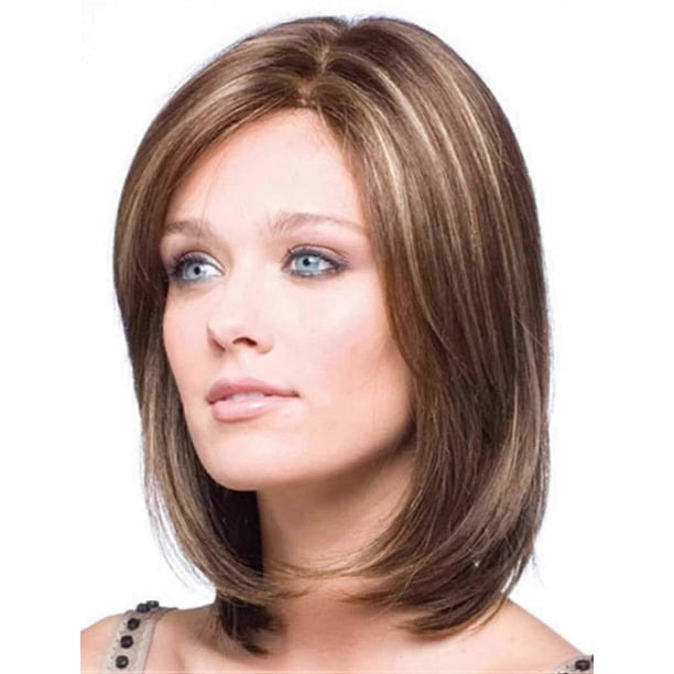Peluca corta tipo bob para mujer, color degradado, cabello sintético resistente al calor con textura sedosa natural.