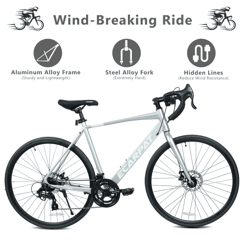 A28320R Silver Road Bike 700Cx28 16-Speed Disc Brakes Lightweight Aluminum Frame for Men Women