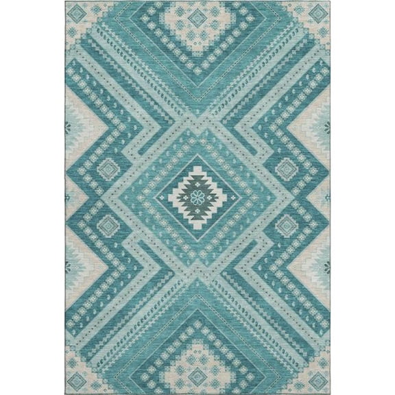 Addison Rugs Mayfield Premium Machine Washable Transitional Tribal Teal Rectangle Rug, 10' x 14'