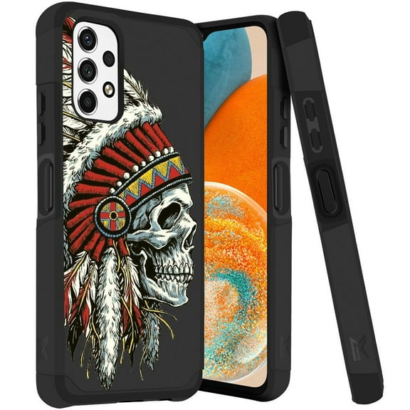 ANJ  Rugged Dual Layered Shockproof Slim Hybrid Case   Tempered Glass Cover Compatible with Samsung Galaxy A23 5G - Chief Skull
