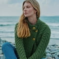 thumbnail image 5 of Ladies 3 Button Meadow Green Cardigan Sweater, Size Medium Made By Aran Woollen Mills, 5 of 7