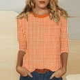 thumbnail image 2 of LISTHA 3/4 Length Sleeve Womens Tops Striped Casual Blouses Crew Neck Loose Trendy Tunic Tops Spring Workout Shirts Orange S, 2 of 5