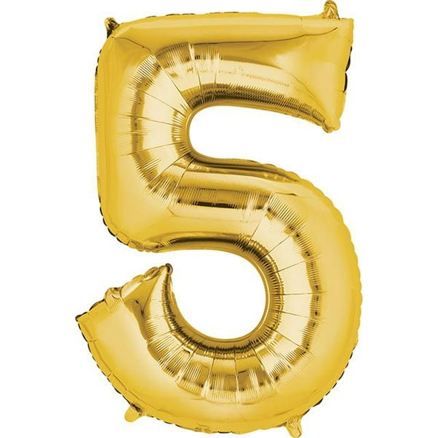 large gold foil balloon in the shape of number 5 for celebrations