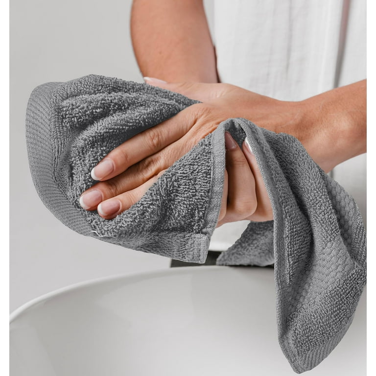 White Classic 12 Pc Cotton Washcloth Set Hotel Style 13x13 Light Grey High Absorbent Face Towels Walmart