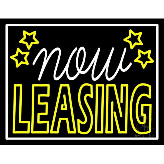 Now Leasing LED Neon Sign 15 x 19 - inches, Black Square Cut Acrylic Backing, with Dimmer - Bright and Premium built indoor LED Neon Sign for office, and stroefront