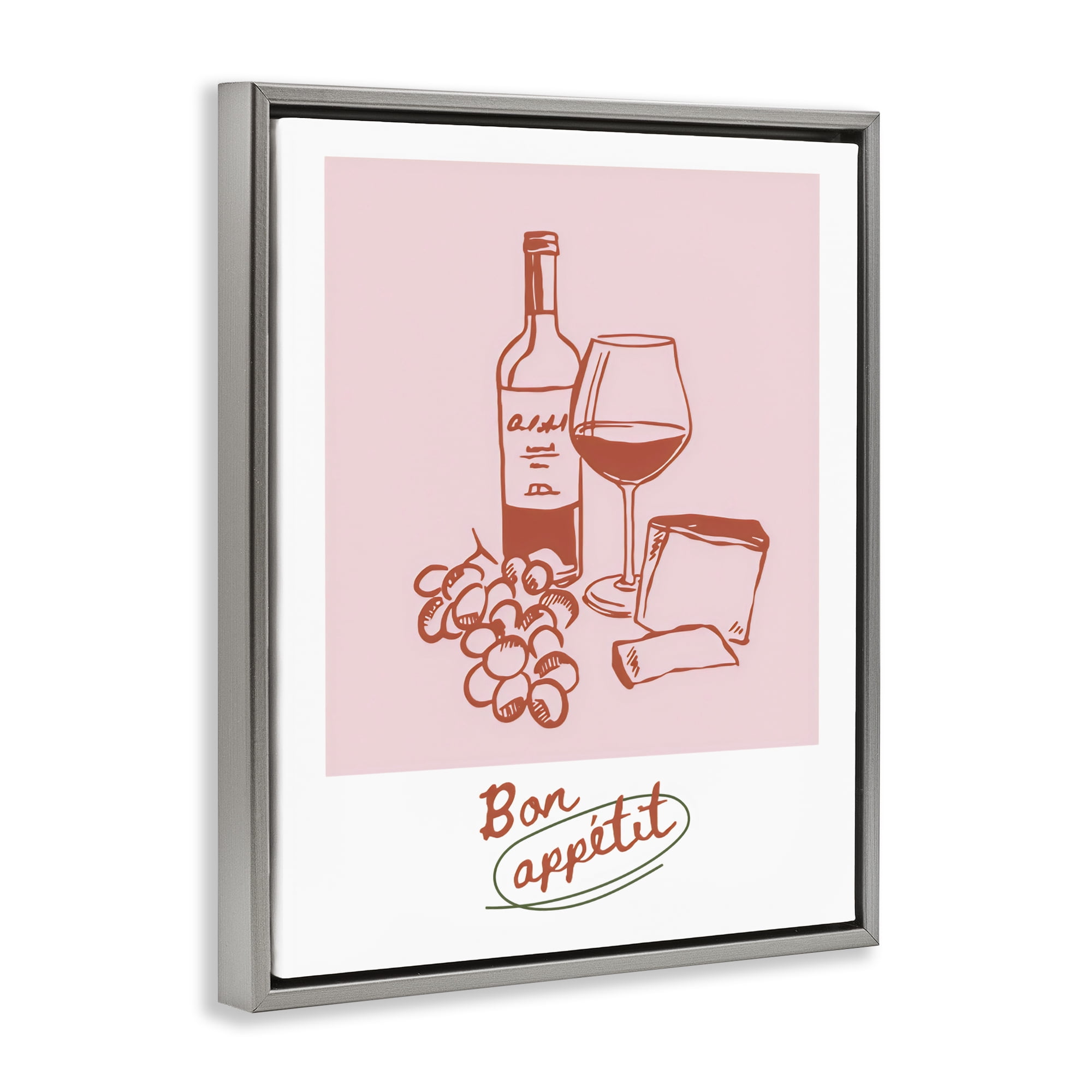 Stupell Industries Bon Appetit Wine & Grapes Gray Framed Floater Canvas Wall Art, design by The Prints Vibe
