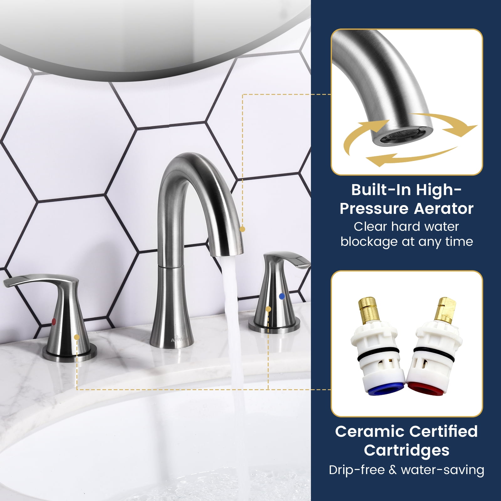APPASO SUS304 Stainless Steel 8" Widespread Bathroom Faucet, Brushed Nickel 2 Handle High Arc with Pop-Up Drain, 3 Hole Deck Mount Sink Faucet, Modern Design