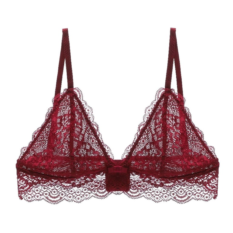 EHQJNJ Underwire Bras for Women No Padding Lace Bralette with Extenders  Thin Adjustable Strap Unpadded Cute Triangle Bralette Lace Bra for Women  Red