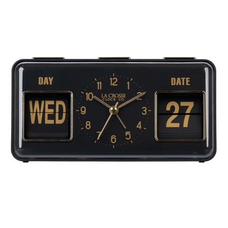 La Crosse Clock Daily Flip Black Tabletop Alarm Clock with Calendar, 636 379 B