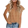 thumbnail image 1 of Pompotops Chemise en Chiffon à Col en V Décontractée et Ample à Manches Courtes pour Femmes en Liquidation, 1 of 2