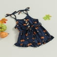 thumbnail image 2 of Combinaison d'Halloween Sans Manches pour Tout-Petites Filles, Imprimé Citrouille, Short, une Pièce, 2 of 7