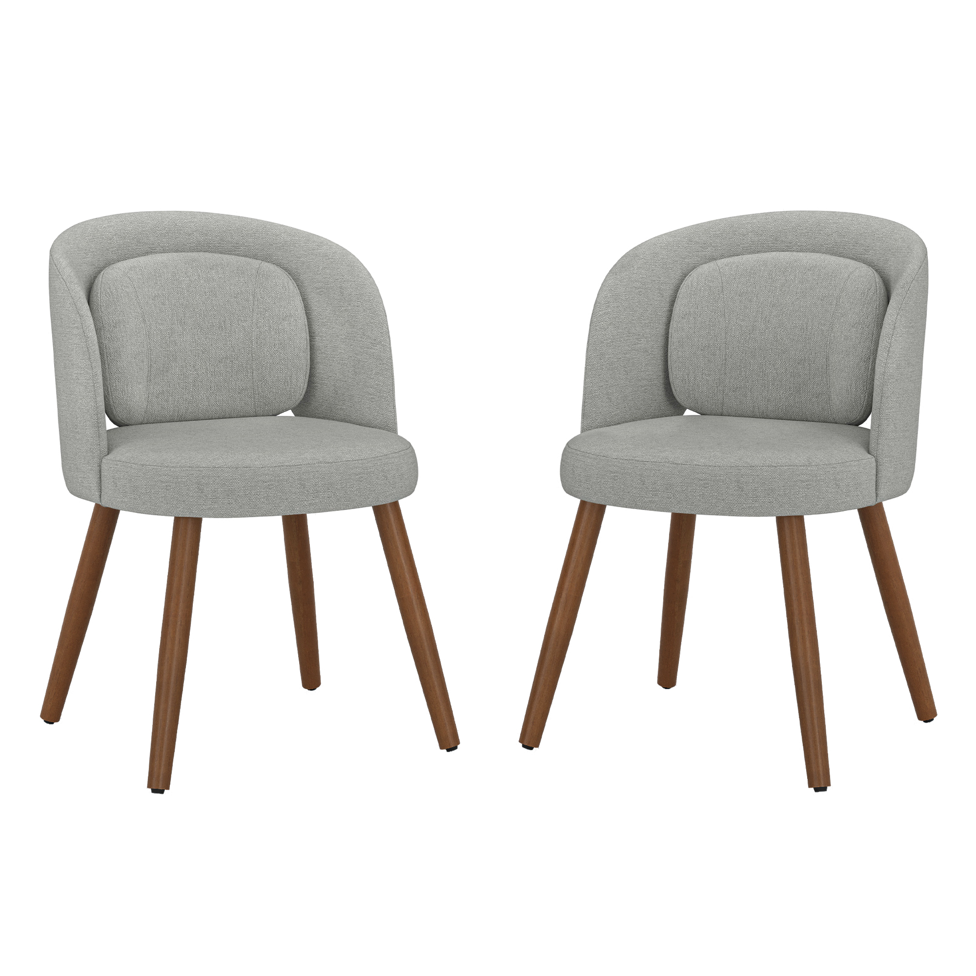 Dycanpo Upholstered Dining Chairs Set of 2, Wooden Dining Side Chairs with Curved Backrest & Individual Back Cushion, Gray-Fabric