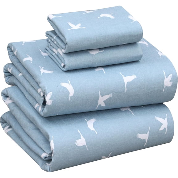 RUVANTI 100% Cotton Flannel Sheet Set, Double Brushed, Ultra Soft, Deep Pocket 16", Warm & Breathable, 4 Piece Bedding Set, King Size, We Fly