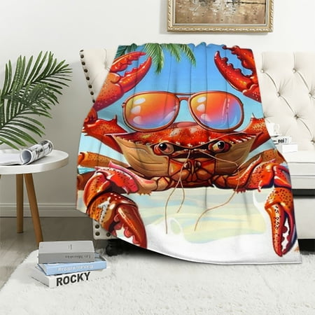 BCIIG Crab Palm Tree Sunglasses Warm Lightweight Blanket Soft Fleece Throw Blanket for All Seasons Sofa Decor Gifts All Sizes 60x80in