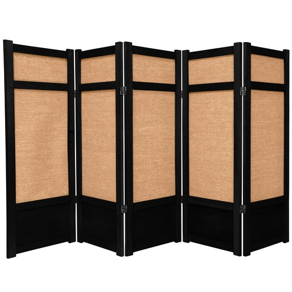 4 ft. Tall Premium Wood and Woven Jute Shoji Screen - 5 Panel - Black
