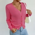 thumbnail image 6 of QTBIUQ Sweater Cardigan Sweaters Womens Solid Color V-neck Knitted Sweater Button up Cardigan Top Hot Pink, 6 of 8