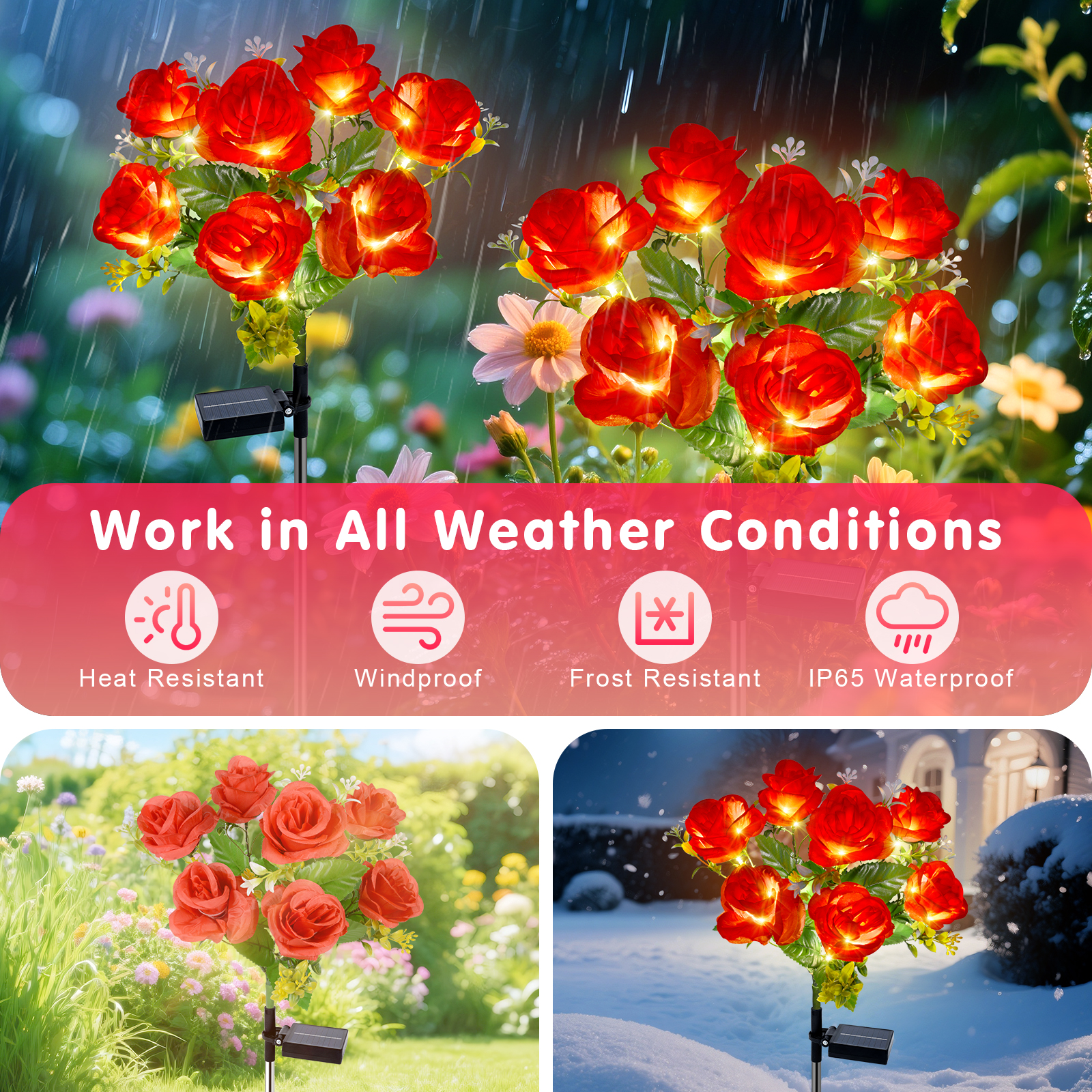 Qoosea 2-Pack Solar Rose Garden Lights Warm White photo 6