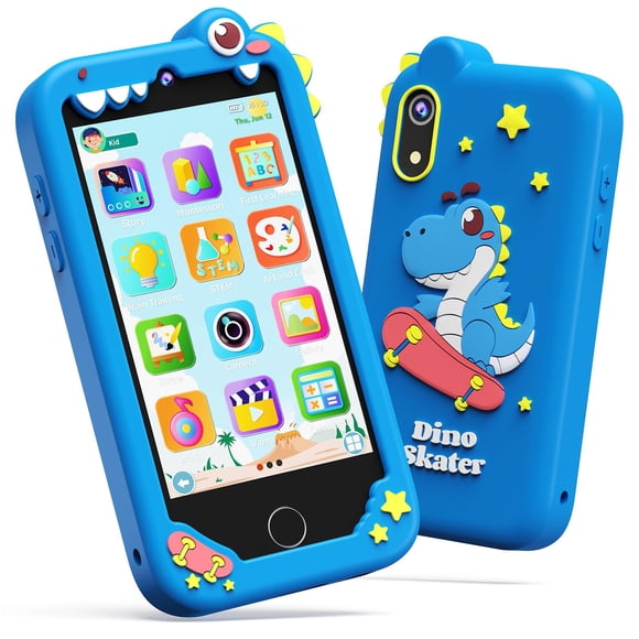 KOKODI 4 Inch Kids Smart Phone, Touchscreen HD Dual Camera Cell Phone for Children, Birthday Gifts Dinosaur Learning Toys for Boys 3-10, First Presch