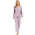 thumbnail image 2 of GEX 100% Cotton Pajamas for Women PJ Set Soft Button-Down 2 Piece Set Knitted Long Sleeve Sleepwear Loungewear Lavender 2XL, 2 of 7