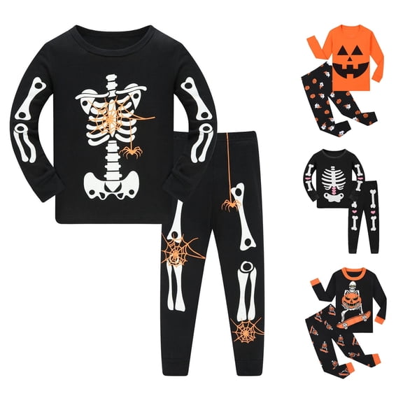 LIIPEE Halloween Graphic Pajamas For Girls Long Sleeve Tees And Pants Pajama Set 2 Piece Kids Autumn Comfortable Cute Everyday Sleepwear,2-3 Years