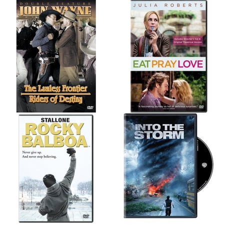 Assorted 4 Pack DVD Bundle: John Wayne, Set 2: Lawless Frontier/Riders of Destiny, Eat Pray Love, Rocky Balboa, Into The Storm