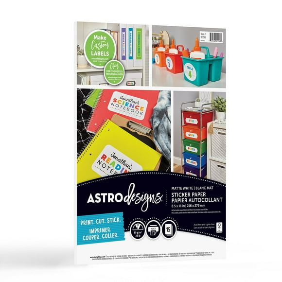 Papier autocollant blanc mat Astrodesigns 8.5"x11", 15 feuilles