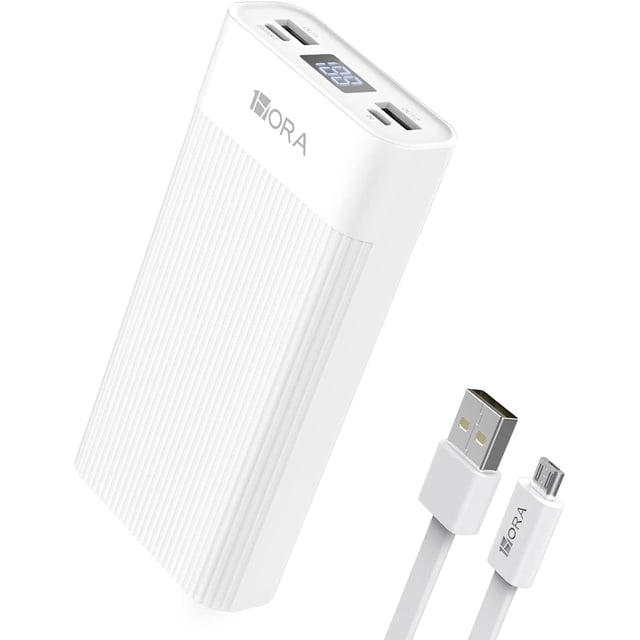 Power Bank 20000mAh Banco de Energía con 2 Puertos de USB y la Pantalla LED-Blanco 1Hora Moderno