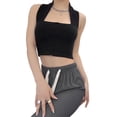 thumbnail image 2 of Sedceaty Women Knit Vest, Sleeveless Halterneck Solid Slim Fit Summer Crop Top for Club Party, 2 of 4