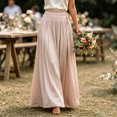 thumbnail image 4 of IUYRTFE Women's Solid Color Maxi Skirt Flowy Sheer Fabric Elastic Waist Long Casual Skirt, 4 of 8