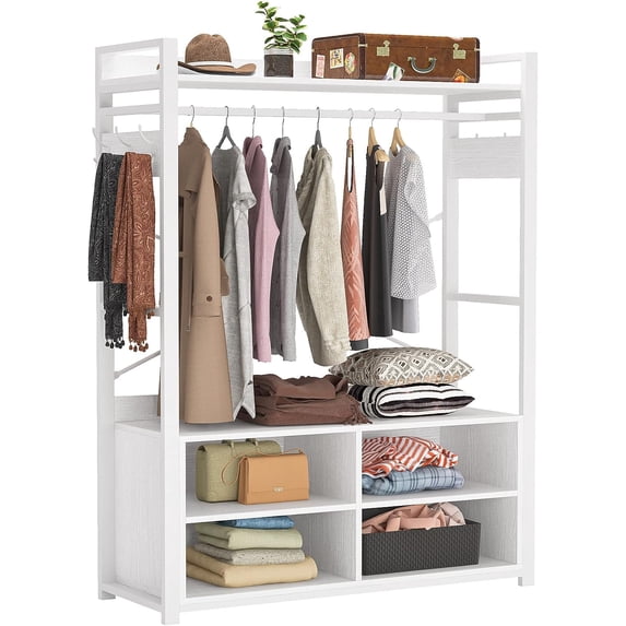 Tribesigns Freestanding Closet Clothing Garment Rack with Storage Shelves and Hang Rod Hooks