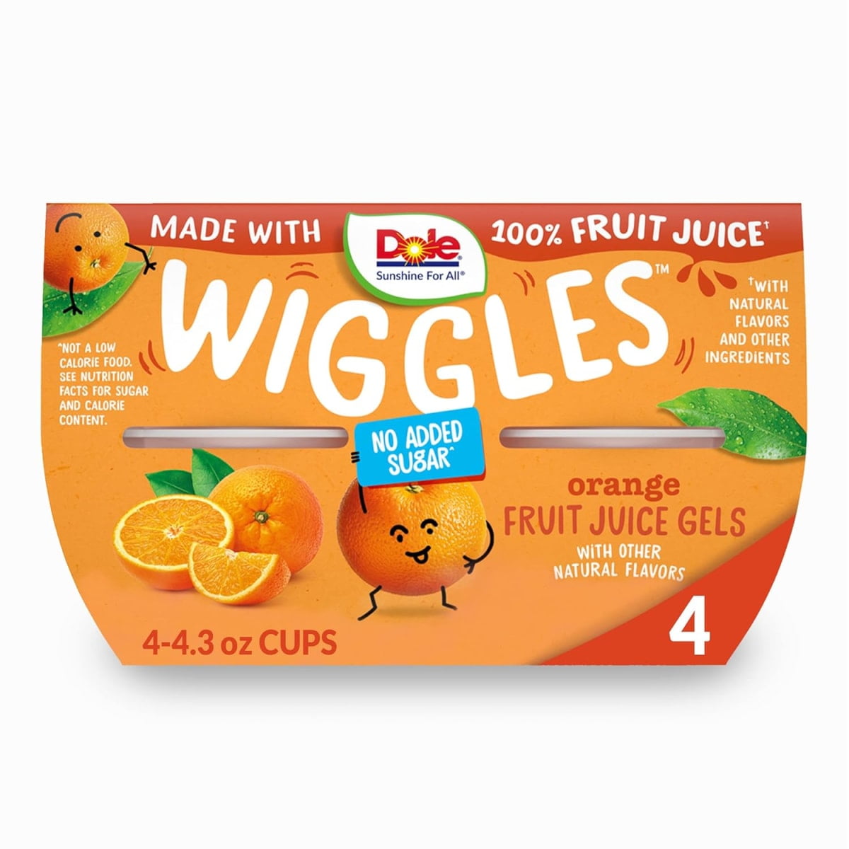(2 pack) Dole Wiggles Orange Fruit Juice Gels, 4.3 oz Cups (4 Pack)