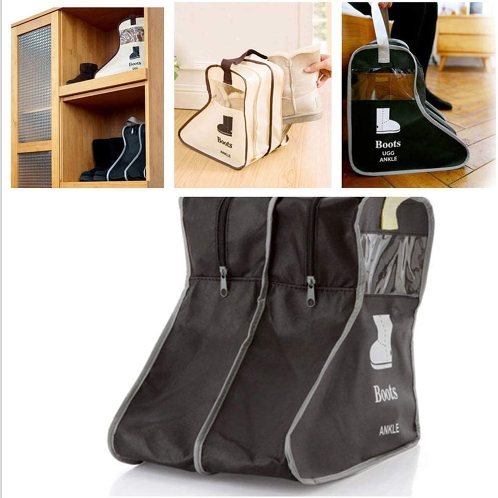 Kepooman 2 Pieces Portable Waterproof Boots Shoe Bag Travel Organizer, Zippered Tall Boot Dust Cover Protector Bag with Handle, Black, B
