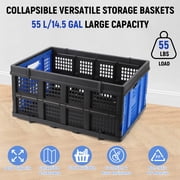 Roromall Collapsible Milk Crate, 14.5 Gallon Stackable Heavy Duty Plastic Storage Crate with Handle, 55 lbs Capacity, Folding Storage Busket Bin for Home Office Farm