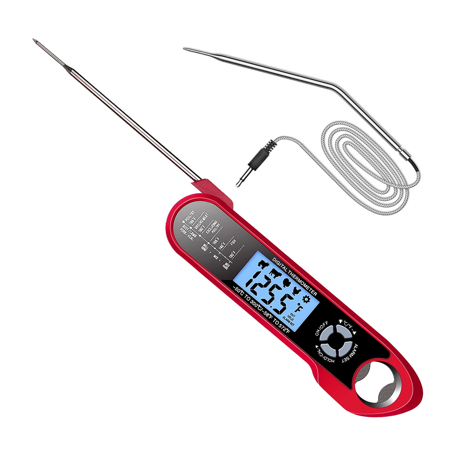 SPRING PARK Meat Thermometer Instant Read Oven Safe 2 in 1 Dual Probe Digital Food Thermometer with Alarm Backlight for Kitchen Cooking Grilling Smoking BBQ