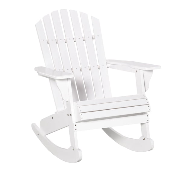 White Adirondack Rocking Chair - Outdoor Patio Furniture, Slatted Wood Rocker