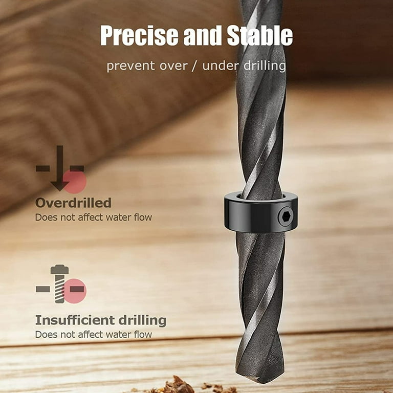 Drill Stop Bit Collar Set 9PCS Adjustable Drill Depth Stop Collar Limit Ring with Carbon Steel Set for Drill Bits