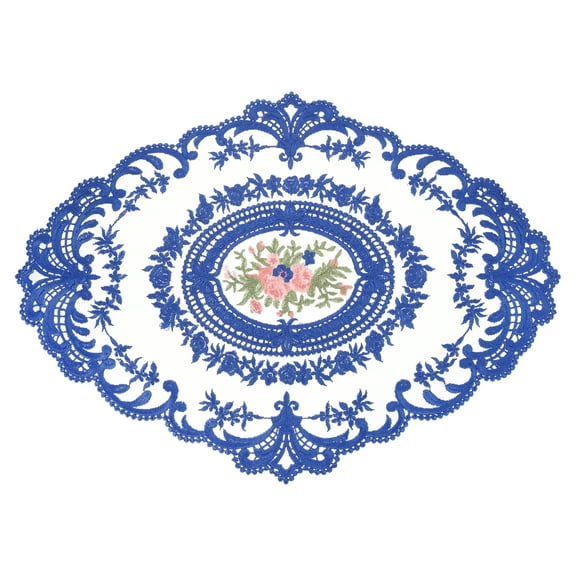 12x16in Retro Lace Placemat Oval French Crochet Doilies Sapphire Blue