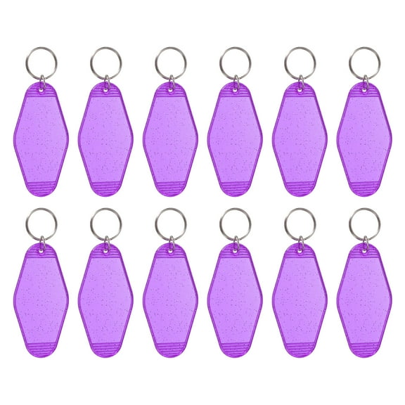 Uxcell Blank Hotel Keychain Tags, Motel Keychain, Vintage Key Tags for DIY Crafts Luggage 12 Pcs & Translucent Purple Glitter
