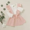 thumbnail image 7 of Sinhoon Toddler Kids Baby Girl Clothes Linen Suspender Skirt Set Long Sleeve Shirts Ruffle Dress Outfits, 7 of 7
