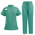 thumbnail image 2 of Jinhomg Scrubs for Women Set Casual Plain Zipper Collar Nursing Top with Straight Pants 2 Piece Stretchy Medical Uniforms Summer Workwear Winter Saving Mint Green M, 2 of 4