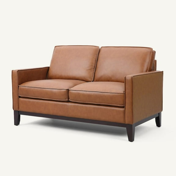 Crafters and Weavers Samhara Top Grain Leather Love Seat - Chestnut