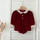 thumbnail image 1 of Vestido de primavera para hermanas, mono con solapa de encaje para niñas, vestido de princesa con mangas abullonadas de encaje de terciopelo rojo, ropa de Año Nuevo, 1 of 6