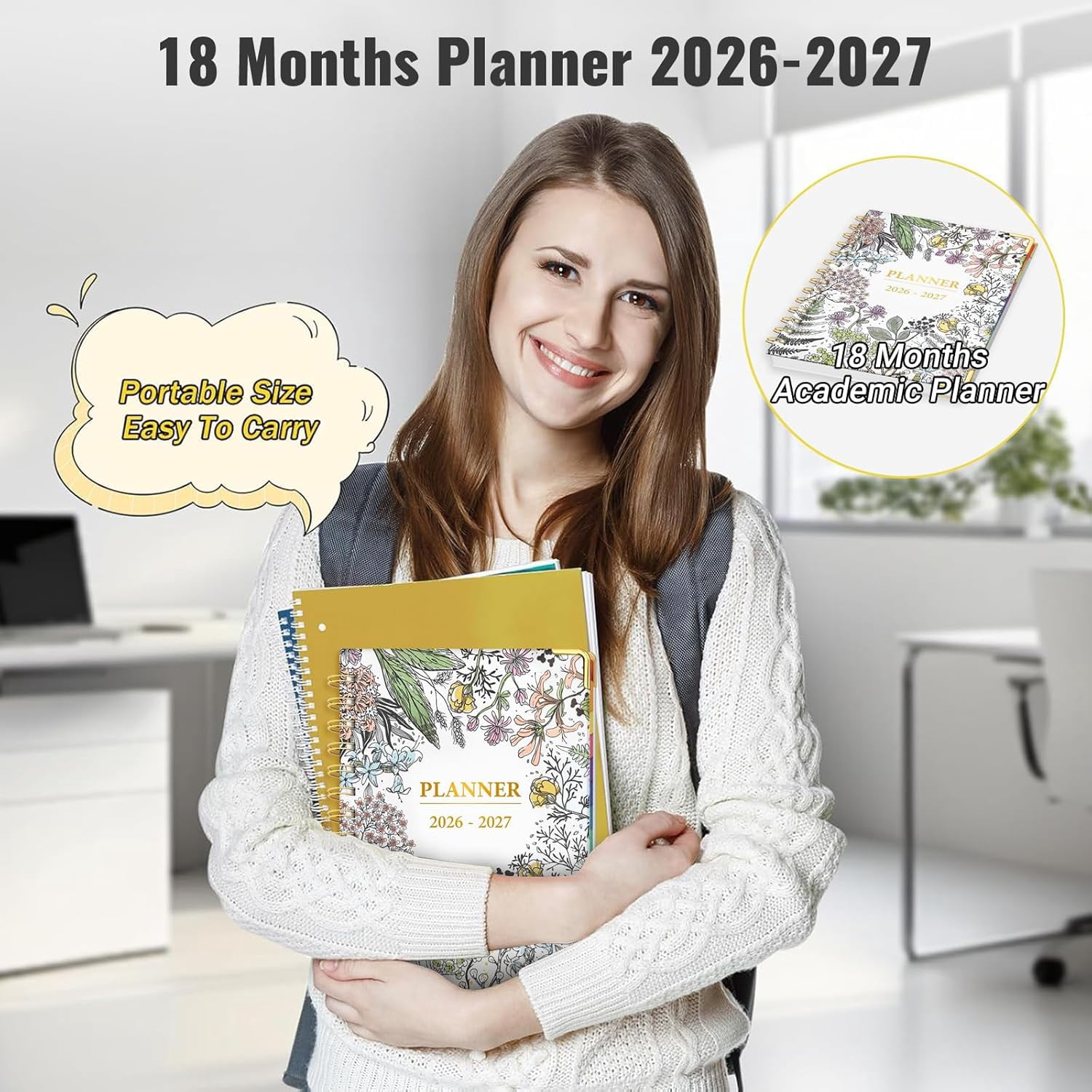 Daily Planner 2026-2027, 18 Month Planner with Tabs, January 2026 - June 2027 Weekly and Monthly Academic Year Calendar Spiral Time Management, 100GSM Thick Paper, Twin-Wire Binding, A5 Size, Multico