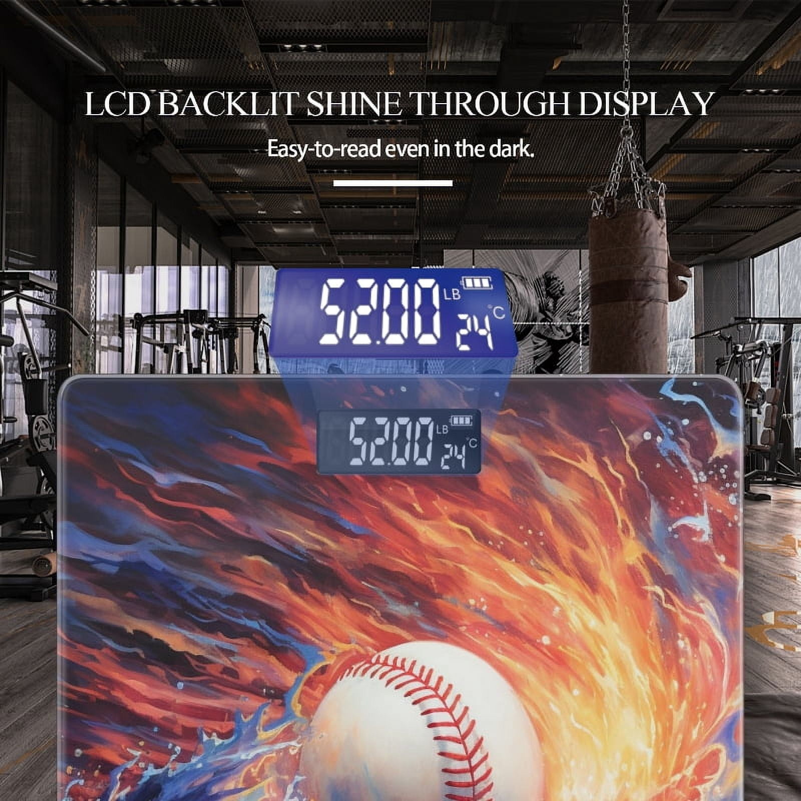Bathroom Scale, Highly Accurate Digital Body Scale,Precisely Measures Weight up to 400 lbs-Baseball Surrounded By Swirling Water And Flames