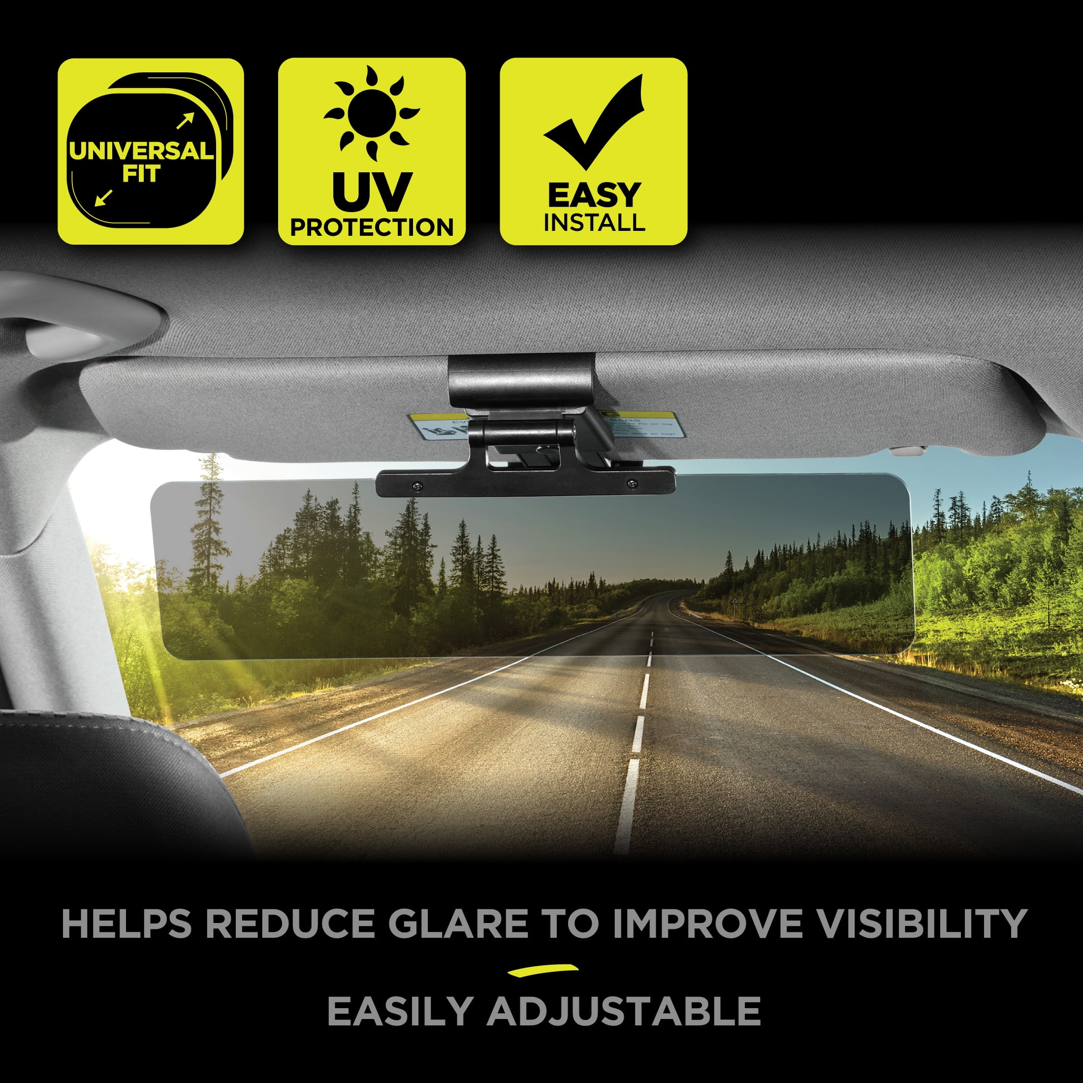 (2 pack) Auto Drive Universal Fit Anti-Glare Tinted Sun Visor Filtering Out Glare 1 Count ,Size 14X3.5"